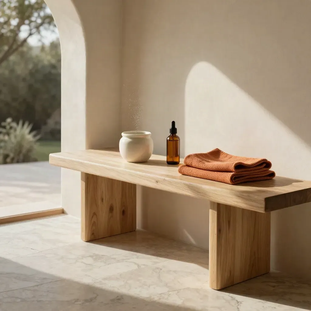 Pasillo mediterráneo con crema CBD, frasco y toalla de lino bajo luz de mediodía.